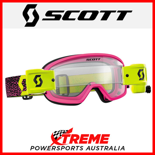 Scott Pink/Yellow Buzz MX Pro WFS Goggles With Clear Lens Motocross Dirt Bike