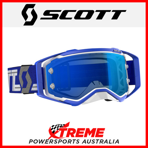 Scott White/Blue Prospect Goggles With Electric Blue Chrome Lens Motocross Bike