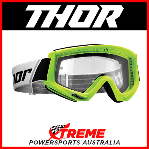 Thor Combat Fluorescent Green/Black Goggles With Clear Lens MX Eyewear Motocross