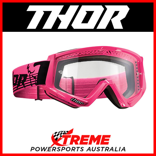Thor Conquer Fluorescent Pink Goggles With Clear Lens MX Eyewear Motocross Bike