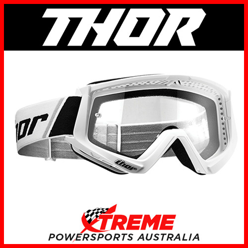 Thor Combat Youth White/Black Goggles With Clear Lens MX Eyewear Motocross Bike