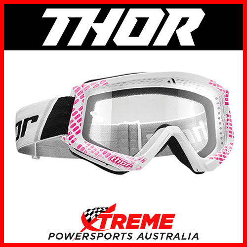 Thor Combat Cap Pink/White Goggles With Clear Lens MX Eyewear Motocross Bike Pro