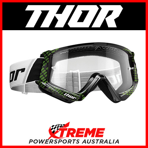 Thor Combat Youth Black/Lime Goggles With Clear Lens MX Eyewear Motocross Bike