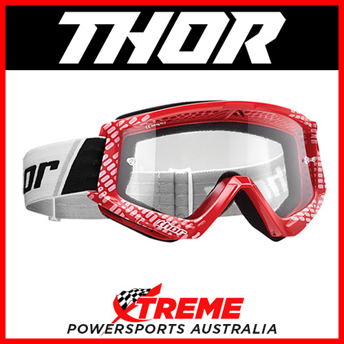 Thor Combat Youth Red/White Goggles With Clear Lens MX Eyewear Motocross Bike