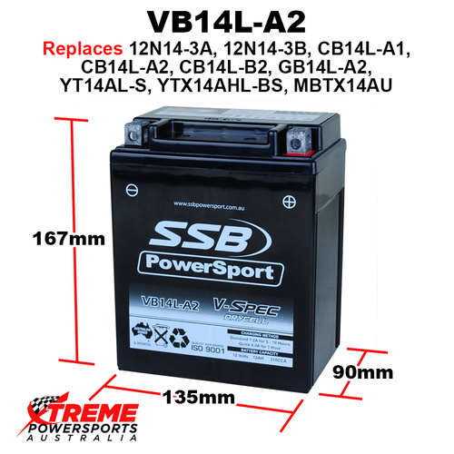 SSB 12V 310CCA 12AH VB14L-A2 For Suzuki GSX-R750 1985-1991 AGM Battery YT14AL-S