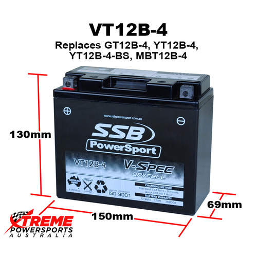 SSB 12V 260CCA 10AH VT12B-4 Ducati 803 Scrambler Icon 2015-2017 AGM Battery