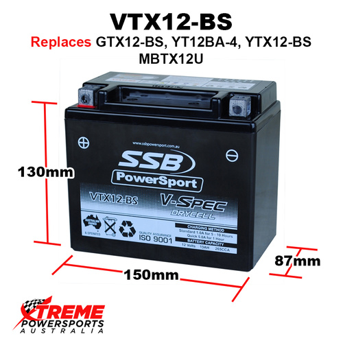 SSB 12V 265CCA 10AH VTX12-BS Kawasaki VN900 Classic 2006-2017 AGM Battery YTX12-BS