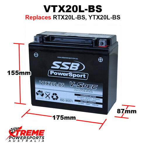 SSB 12V 400CCA 18AH VTX20L-BS Can Am Outlander 800R EFI XT 2009-2010 AGM Battery YTX20L-BS