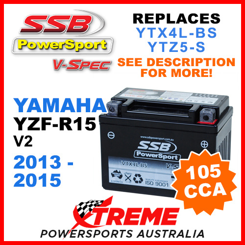 SSB Yamaha YZF-R15 V2 2013-2015 12V 105CCA V-Spec Battery VTX4L-BS