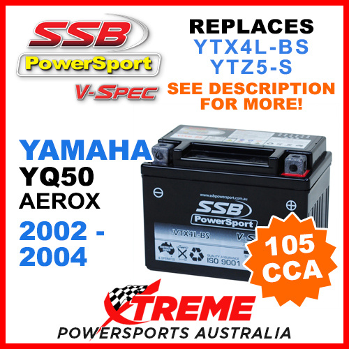 SSB Yamaha YQ50 YQ 50 Aerox 2002-2004 12V 105CCA V-Spec Battery VTX4L-BS