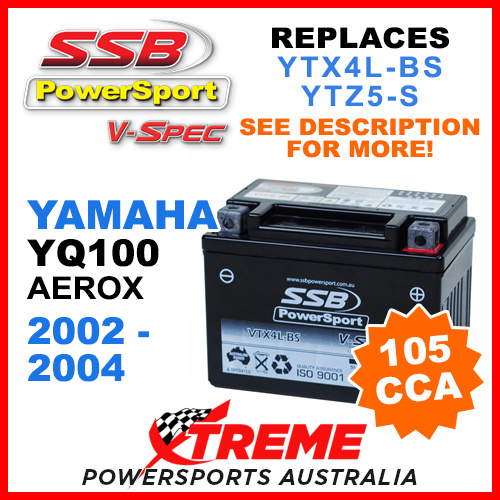 SSB Yamaha YQ100 YQ 100 Aerox 2002-2004 12V 105CCA V-Spec Battery VTX4L-BS