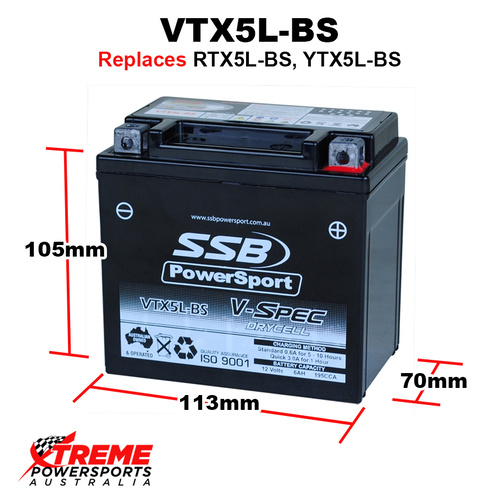 SSB 12V 195CCA 6AH VTX5L-BS Honda VTR250 VTR 250 2003-2012 V-Spec AGM Battery RTX5L-BS