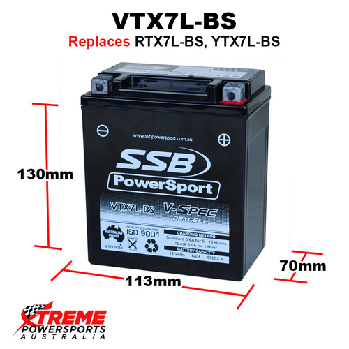 SSB 12V 175CCA 6AH VTX7L-BS Yamaha YZF-R3 2015-2017 V-Spec AGM Battery YTX7L-BS