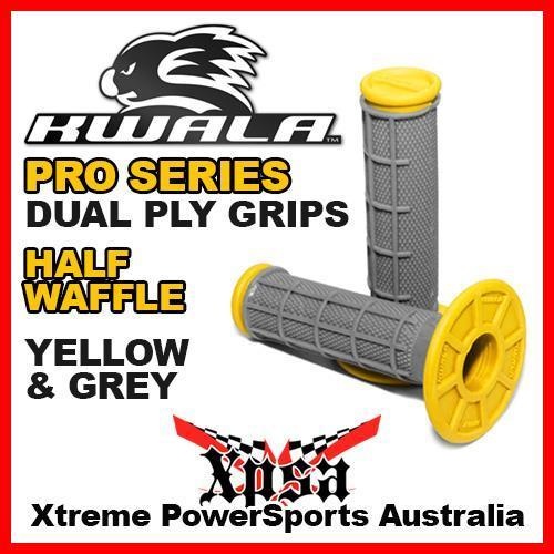 KWALA PRO SERIES DUAL PLY HALF WAFFLE GRIPS YELLOW GREY RMZ MX MOTOCROSS ENDURO