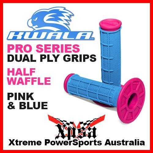 KWALA PRO SERIES DUAL PLY HALF WAFFLE GRIPS PINK BLUE MX MOTOCROSS ENDURO DIRT